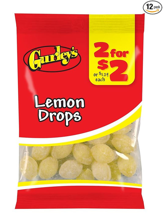 Gurley's Zesty Lemon Drops, Refreshing Hard Candy with Real Lemon Juice (Pack of 12)