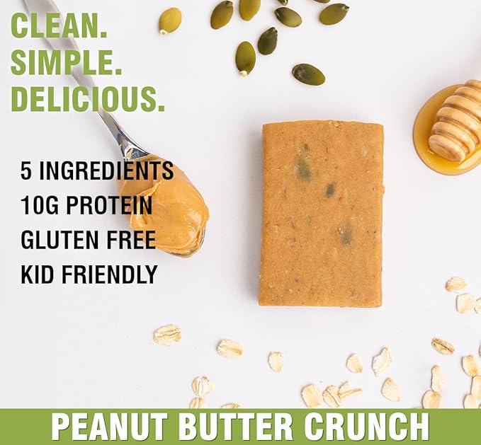 KiZE Energy Bars - Peanut Butter Crunch - Gluten Free, Non-GMO, and High Protein Meal Replacement Energy Bars, Clean and Simple Food Ingredients - 10g High Protein Snacks, (10 Count)