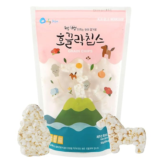 Korean Food HOKKLAK Grain Chips, Jeju Snack, Rice & Barley Snack, Lightly Sweet, Baked Crispy Treat, 2.1 oz (60g)