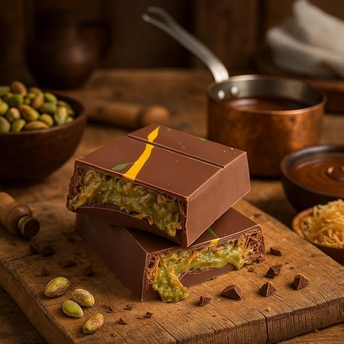 UniqBite Dubai Chocolate Bar Pistachio, Crunchy Loaded Viral Knafeh Chocolate Bar with Pistachio Cream and Kataifi (3.5 Ounces)