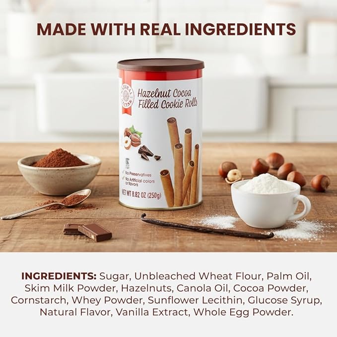 Natural Nectar Chocolate Hazelnut Filled Cookie Rolls – 6 Pack (6 × 8.82 oz) – Delicate Wafer Rolls Filled with Chocolate Hazelnut Crème; Crisp Snack for Parties & Desserts