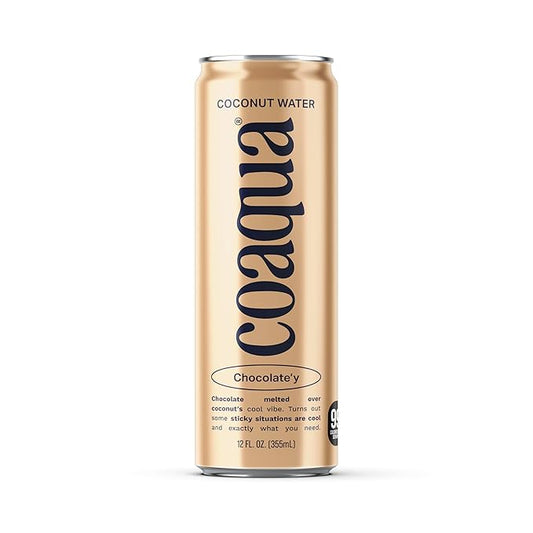 Coaqua Chocolate’y Coconut Water (12 Pack), Naturally Smooth Electrolyte Drink with Real Cocoa Flavor – Refreshing Chocolate Twist for Hydration & Recovery – Zero Fat, Gluten-Free – 12 fl oz Cans