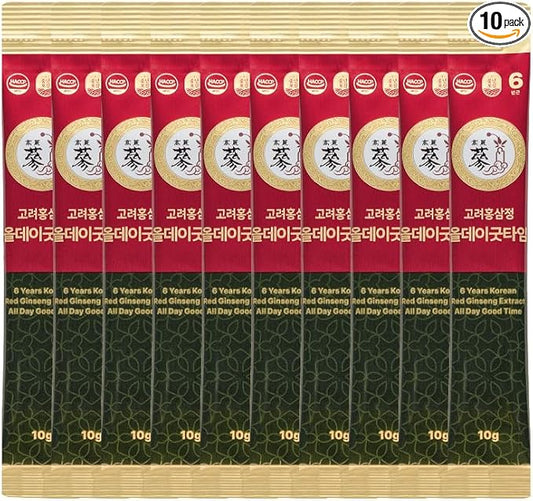 6 Year Korean Red Ginseng Shot - 7mg Ginsenosides - Caffeine Free HACCP 10 Packets