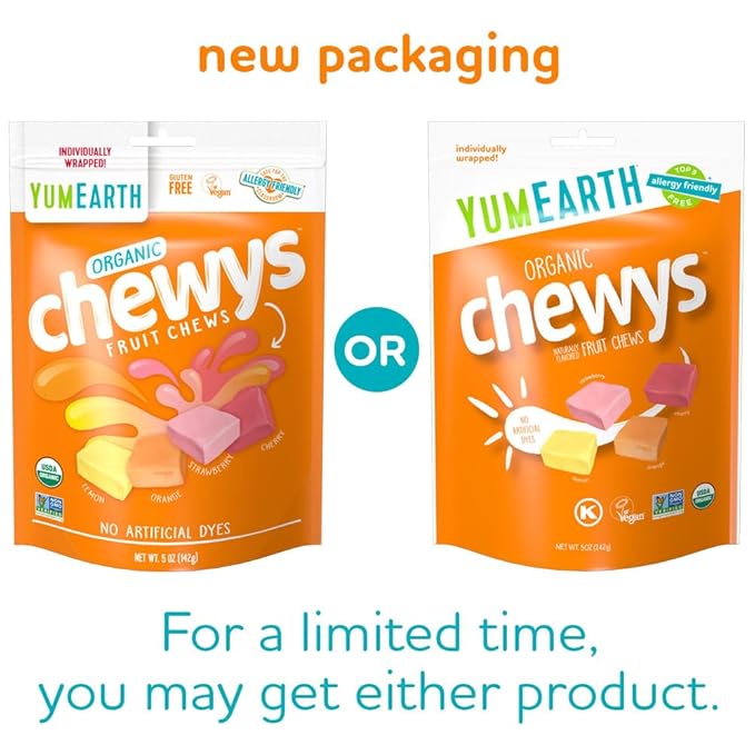 YumEarth Organic Fruit Chews - Fruit Flavored Candy Chews, No Dye, Allergy Friendly, Gluten Free, Non-GMO, Vegan Candy with No Artificial Dyes, 5 ounce (Pack of 6)