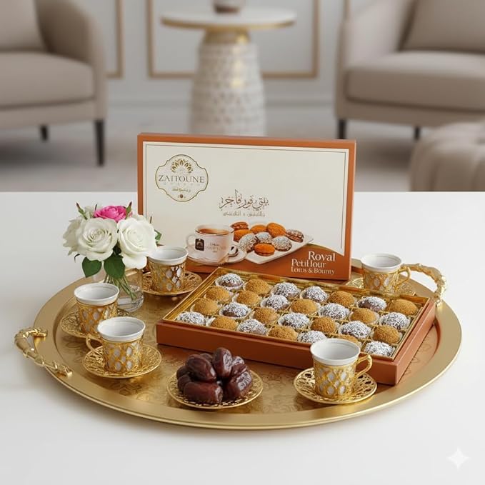 Zaitoune Mixed Chocolate & Lotus Petit Fours – 12 oz | Gourmet Assorted Petit Fours Cakes with Pistachio | Luxury Chocolate-Covered Arabic Sweets in an Elegant Gift Box | Perfect for Sharing & Gifting