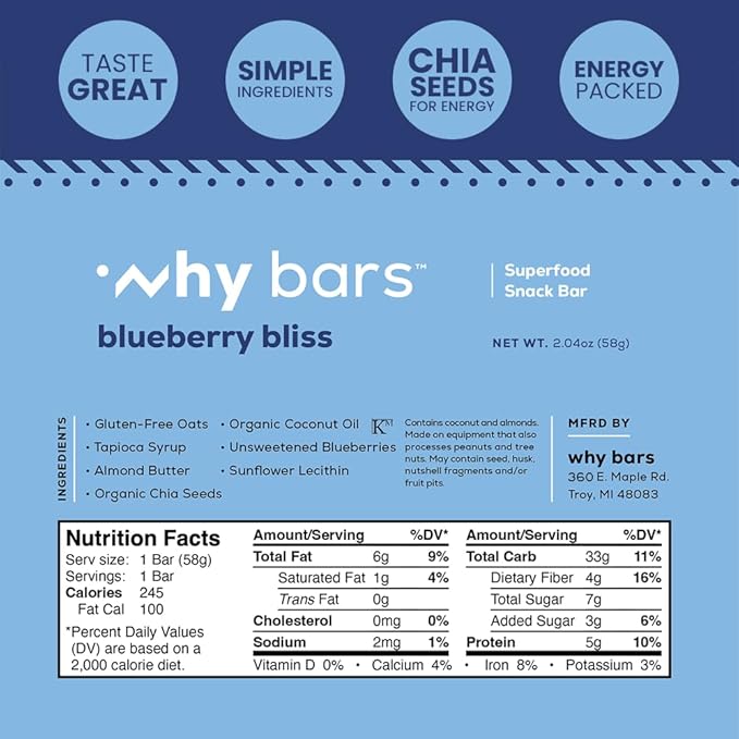 Why Bars, Superfood Protein Bars, Variety Pack, 2.04 Ounce Bars (Pack of 12 Protein Bars) - Protein Bar Superfood, Gluten Free, Non GMO, Organic, Vegan, Simple Ingredients
