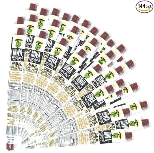 Garlic, Sogo Snacks, Sugar Free Beef Jerky, Non-GMO Grass-fed Beef Sticks. No Nitrates, Gluten, Soy, MSG, Dairy, or Nuts. Paleo, Whole30, & Keto Snack (Garlic-ISR, 1-oz, 144 Cnt)