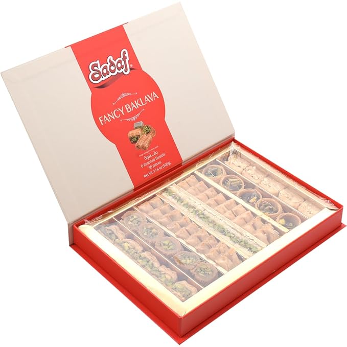 Sadaf Fancy Baklava - Sweet Baklava Pastry - Tasty Snack - Middle Eastern Delight - Pantry Gift Box - Kosher - 6 Assorted Sweets | 50 pieces