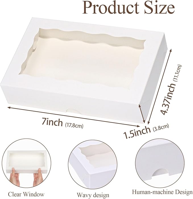 Romantic Baking DIY Assembly White 7 x 4 3/8 x 1in Cookies Boxes for Gift Giving Chocolate Truffle Bakery Brownie Pastry Boxes
