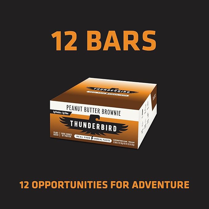 Thunderbird Bars Energy Snack, Gluten-Free with Protein, Healthy Real Food, Vegan Non-GMO, No Added Sugar (12 Count, 1.7 oz. Bars) (Peanut Butter Brownie)