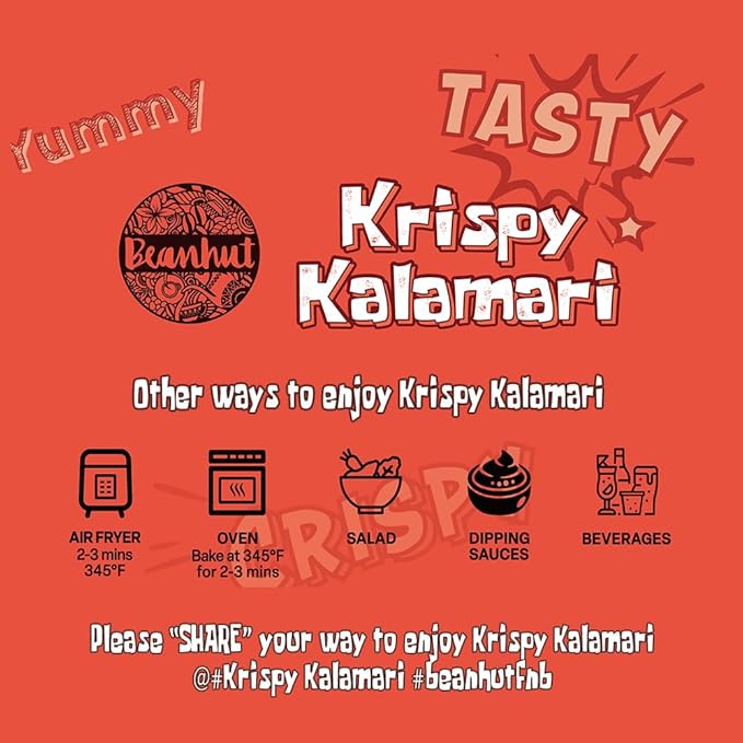 Krispy Kalamari Made with Real Calamari, Crispy, Yummy, Crunch, Tasty, High Protein, Fried Calamari, Snack, Resealable package, 8oz (Wasabi)