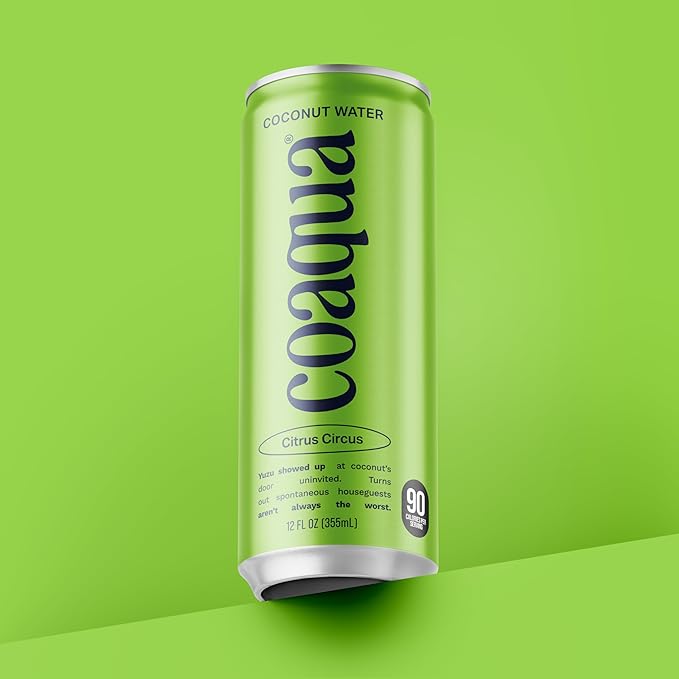 Coaqua Citrus Circus Coconut Water, 12 Pack, Citrus Blend Electrolyte Drink from Real Yuzu Juice, Naturally Zesty Hydration for Everyday Refreshment, 12 Fl Oz Cans