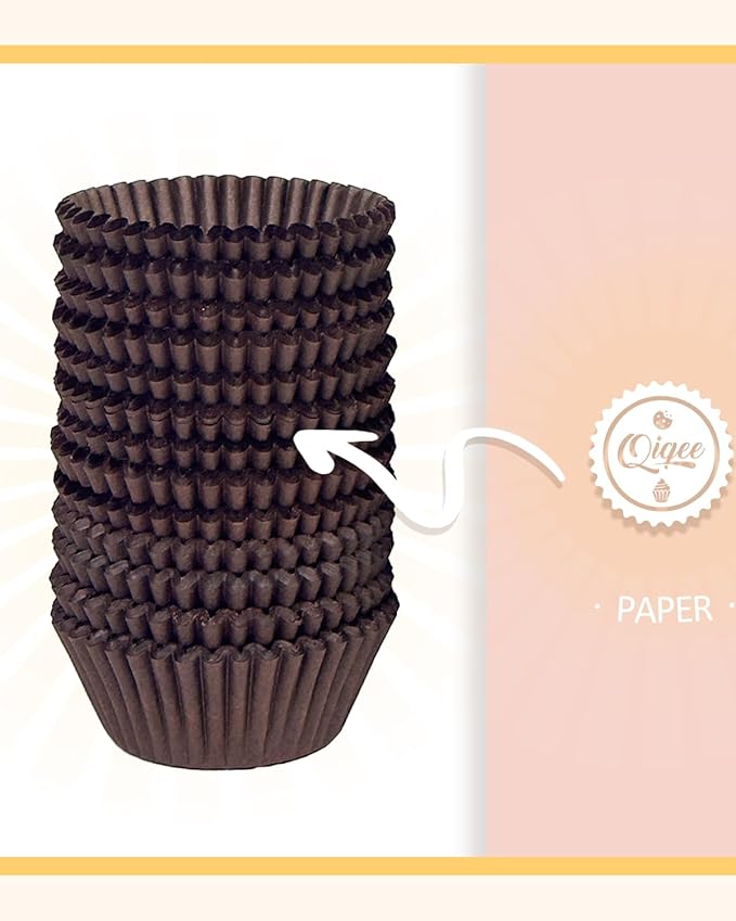 qiqee 600pcs Coffee Cupcake Liners Muffin Linner No Smell, Food Grade Baking Cups（Standard Size）