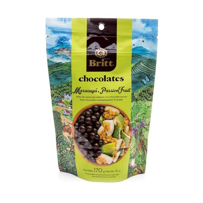 Cafe Britt® Chocolates Dark Chocolate-covered Tropical Fruit(4 Pack)(Guava, Coconut, Passion Fruit, Pineapple) (6 oz) Gourmet Dark Chocolate, Gluten Free,No Artificial Ingredients,No Trans Fat