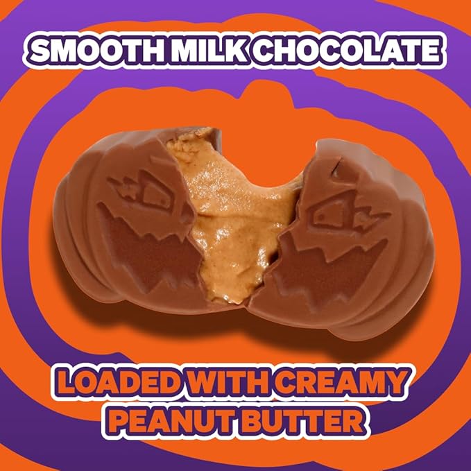 Feastables MrBeast Peanut Butter Jack-O-Lantern, Milk Chocolate & Creamy Peanut Butter Filling, Cups for Adults & Kids, Chocolate Candy for Halloween Snacks, Made With Fairtrade Cocoa, 30 Count