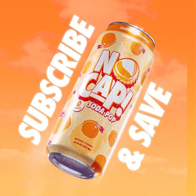 No Cap! Healthy Soda Alternative, Natural Allulose, Zero Sugar, Zero Calorie, Caffeine Free, | Hydrating Electolytes, Natural Flavors 16 oz. (Orange)