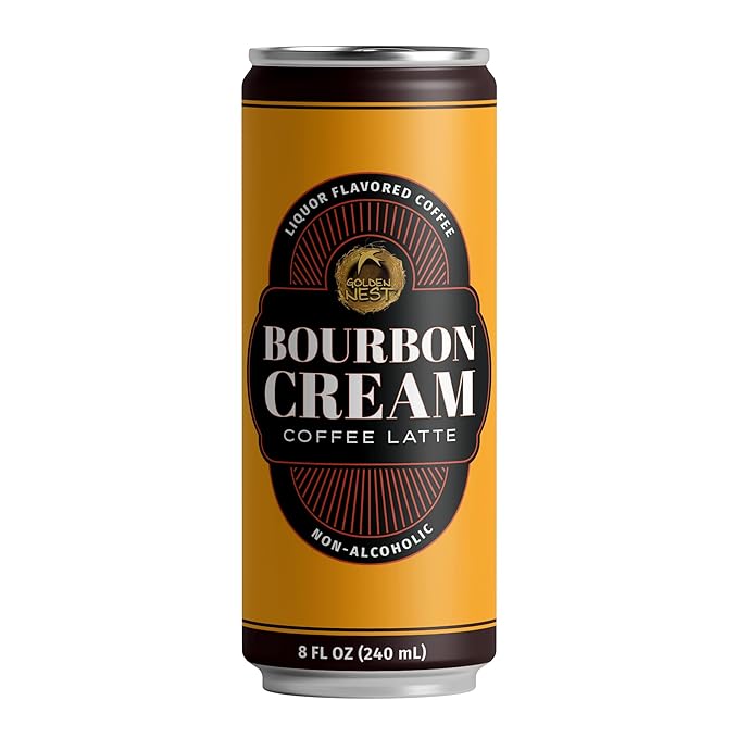 Golden Nest Liquor-Flavored Coffee Latte | Ready to Drink Liquor-Inspired Non-Alcoholic Creamy Beverage | All Natural No Preservatives | 8 Fl Oz Can (Bourbon Cream, 8 Fl Oz (Pack of 6))