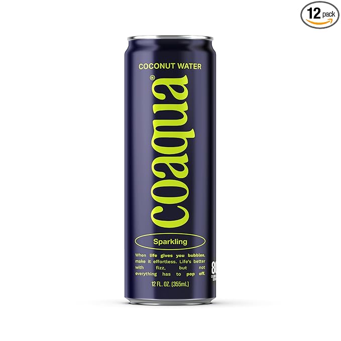 Coaqua Sparkling Coconut Water, 12 Pack, Natural Electrolytes for Hydration, Refreshing Sparkling Electrolyte Drink, Pure Coconut Water Not from Concentrate, Fat Free, 12 Fl Oz Cans