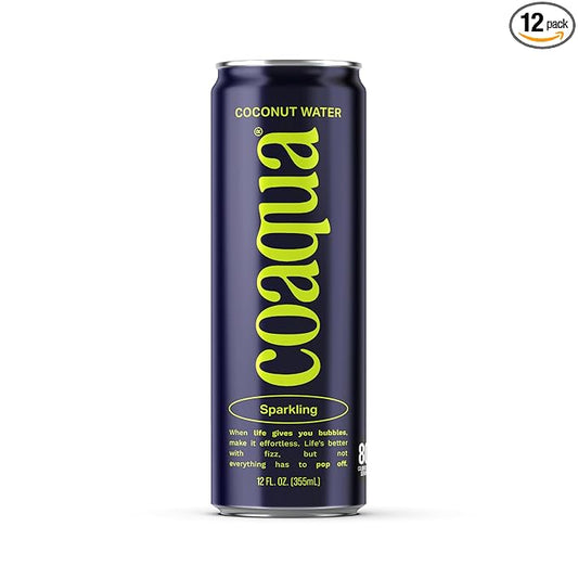 Coaqua Sparkling Coconut Water, 12 Pack, Natural Electrolytes for Hydration, Refreshing Sparkling Electrolyte Drink, Pure Coconut Water Not from Concentrate, Fat Free, 12 Fl Oz Cans