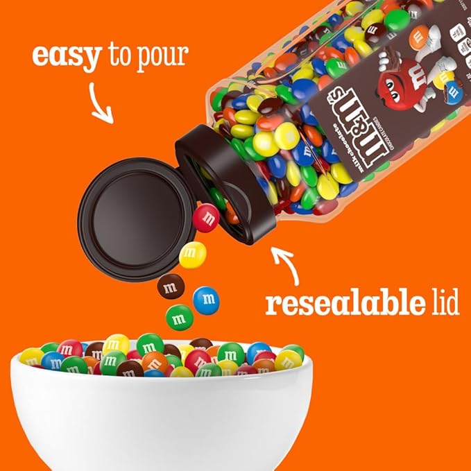 M&M’S Milk Chocolate Bulk Candy Jars, Assorted Chocolate Candies, Party Size Bulk Candy, Movie Night Snacks, Candy Buffet Chocolates, Resealable and Recyclable, 25.5 Oz Each (Pack of 10)