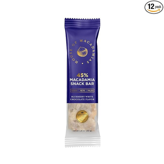 House of Macadamias, Macadamia Snack Bars, Blueberry White Chocolate, 12 x 1.41oz - Keto, Vegan, Paleo, Gluten-Free, Sugar-Free, Dairy-Free, Healthy Snack Option