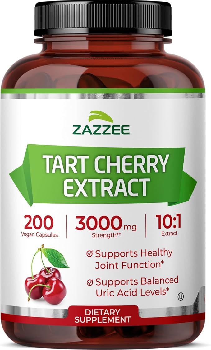 Zazzee Tart Cherry 10:1 Extract, 3000 mg Strength, 200 Vegan Capsules, 6+ Month Supply, Certified Kosher, Concentrated and Standardized 10X Extract, 100% Vegetarian, All-Natural, Gluten Free, Non-GMO