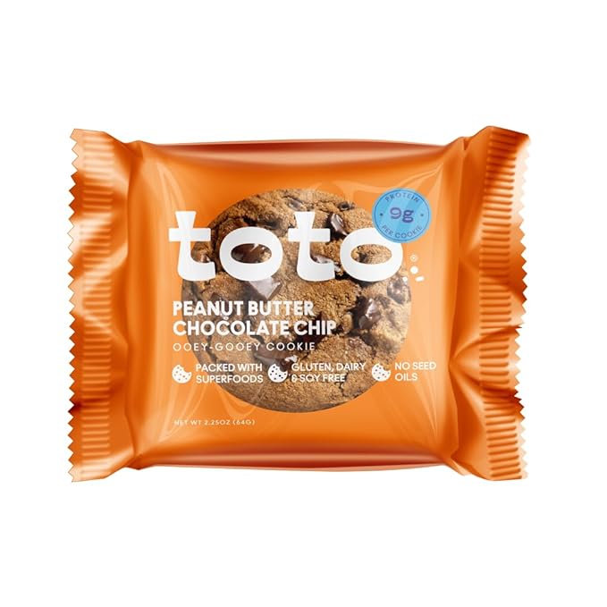 Toto's Peanut Butter Chocolate Chip Vegan Cookies: Gluten-Free High-Fiber Cookie with Plant-Based Protein, Superfoods, and Adaptogens - 10X Individually Wrapped Cookies
