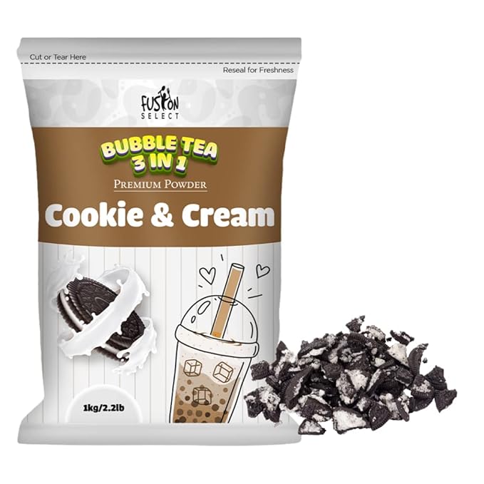 Fusion Select 2.2lb Cookie & Cream Boba Tea Powder Flavored-3-in-1 Drink Powder with Cream & Sugar - Instant Pre-Mixed Beverage for Hot or Cold Blends Yummy Frappes Bubble Tea