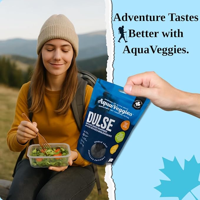 Aqua Veggies Organic Dulse Whole Leaf – Sun-Dried Atlantic Seaweed from Bay of Fundy – Iodine-Rich Vegan Superfood – B6, B12, Iron, Calcium, Magnesium – Non-GMO, Raw, Keto – 3.5oz
