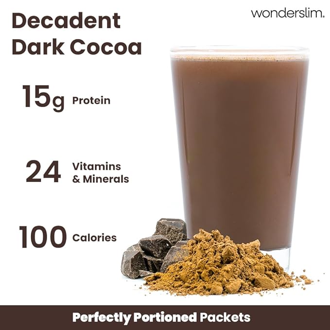 WonderSlim Meal Replacement Shake, Dark Cocoa Cream, 15g Protein, 24 Vitamins & Minerals, Gluten Free, Low Carb (7ct)