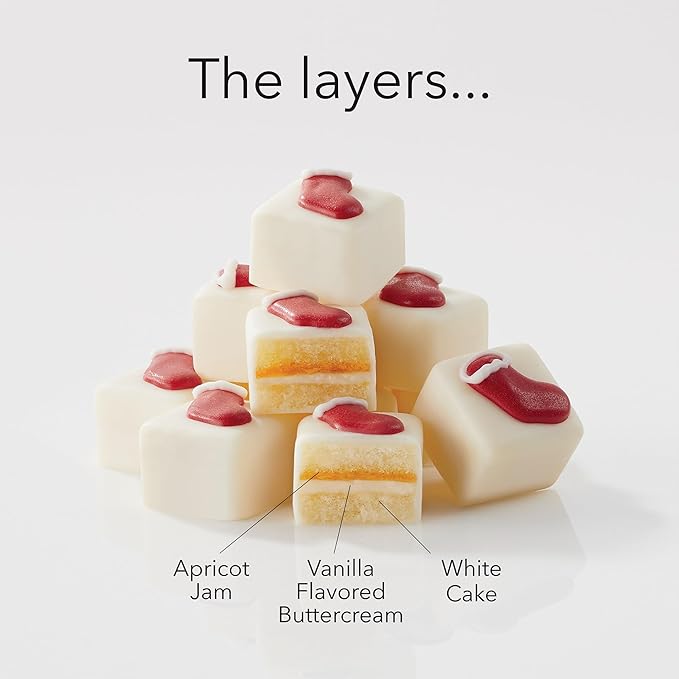 The Swiss Colony Happy Holidays Petits Fours Cakes – Gourmet Cake Assortment with Chocolate, Layer Cakes, and Jam – Christmas Dessert Gift – (Pack of 36)