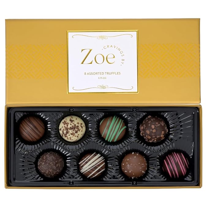 CRAVINGS BY ZOE Valentines Day and Birthday Chocolate Truffles Gift Box | 8 Count | Assorted Gourmet Milk & Dark Chocolate Candy Food Gift Basket Anniversary, Get Well, Holiday, Thank You Men Women Mom Her
