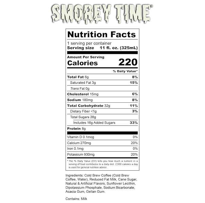 Bones Coffee Company S'morey Time Latte S'mores Flavored Coffee, Medium Roast Ready To Drink Iced Coffee in Can, 11 Fl Oz Can (12 Pack)