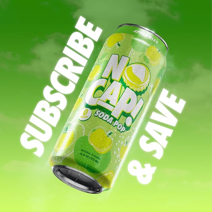 No Cap! Healthy Soda Alternative, Natural Allulose, Zero Sugar, Zero Calorie, Caffeine Free, | Hydrating Electolytes, Natural Flavors 16 oz. (Apple)