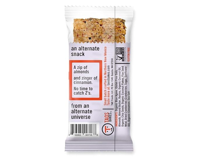 Taos Bakes - Almond Agave + Cinnamon - Breakfast Bars - 8g of Protein, 6g Fiber, Gluten Free, & Vegan Granola Bars - Nutritious & Delicious High Protein and Fiber Snack Bars