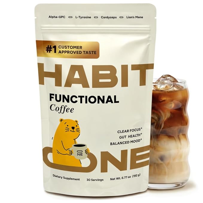 Jitters-free Mushroom Coffee Made in USA - Great Taste - Smooth Energy - No Bloating with Lion’s Mane, Cordyceps, Reishi, Chaga – Alpha-GPC & L-Tyrosine, B12 & B3 – 30 Servings