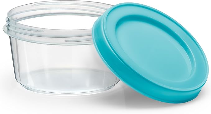 DecorRack 12 Pack - 7 oz Plastic Food Storage Containers with Screw Lids, BPA-Free, Reusable Stackable Jars for Portion Control, Snacks, Travel, Kitchen, Freezer, Art and Craft (Assorted Color)