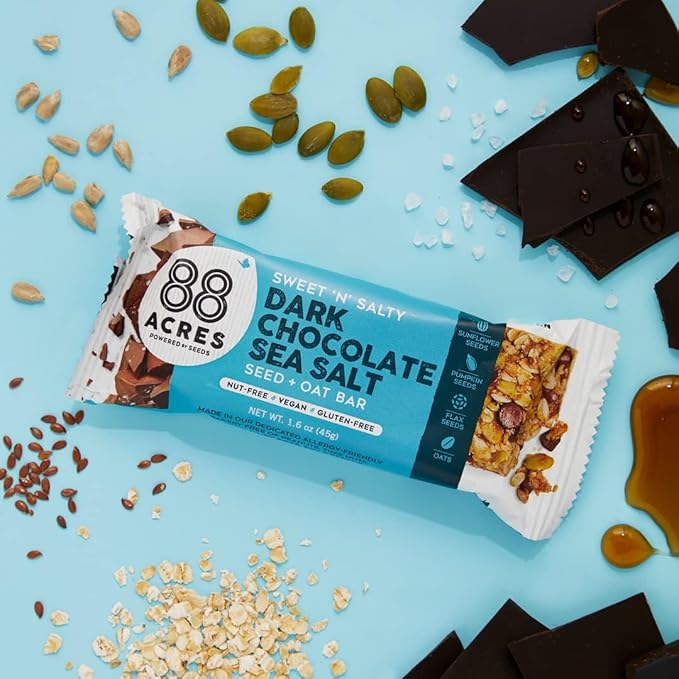 88 Acres Granola Bars | Gluten Free, Nut-Free Oat and Seed Snack Bar | Vegan & Non GMO | 6 Pack (Dark Chocolate Sea Salt))