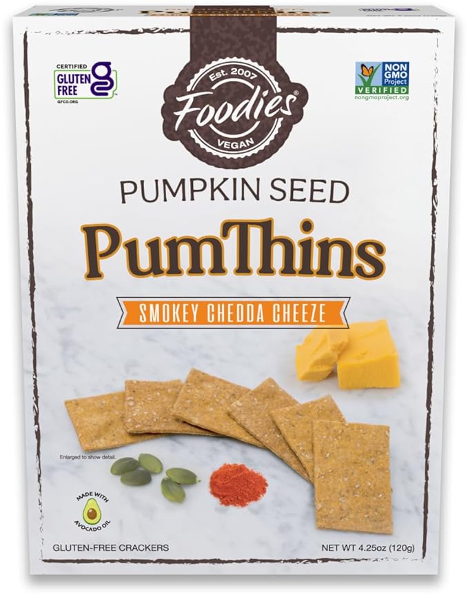 Foodies PumThins Smokey Chedda Cheeze Crackers, Gluten Free, Made with Organic Pumpkin Seeds, No Seed Oils, Healthy, Paleo Friendly, 4.25 oz 1-Pack
