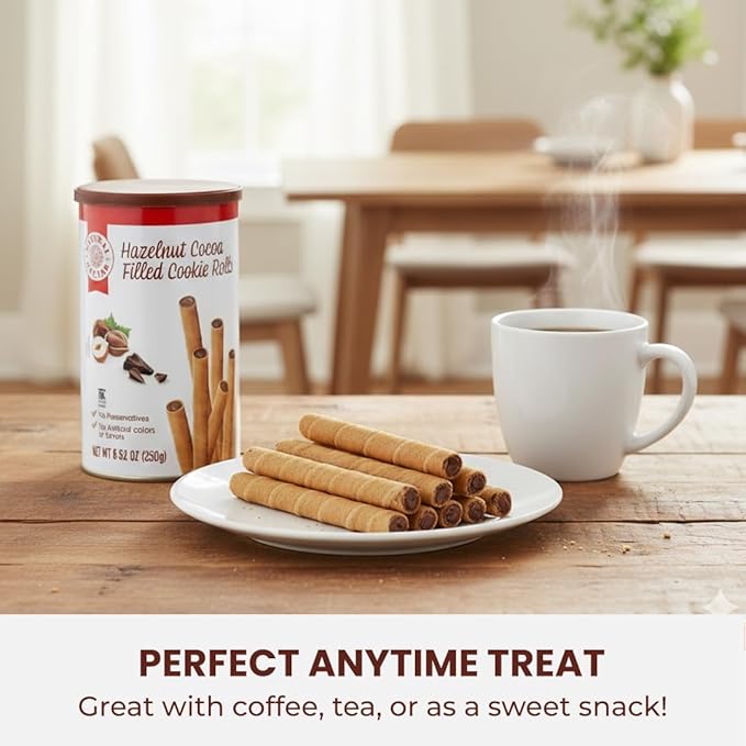 Natural Nectar Chocolate Hazelnut Filled Cookie Rolls – 6 Pack (6 × 8.82 oz) – Delicate Wafer Rolls Filled with Chocolate Hazelnut Crème; Crisp Snack for Parties & Desserts