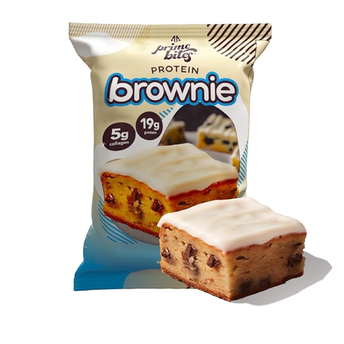 Prime Bites High Protein Brownie (12 Per Box, Cookies & Cream Blondie) - 19g of Protein, 5g of Collagen, Gluten Free, Low Sugar Treat, Delicious Protein Snack