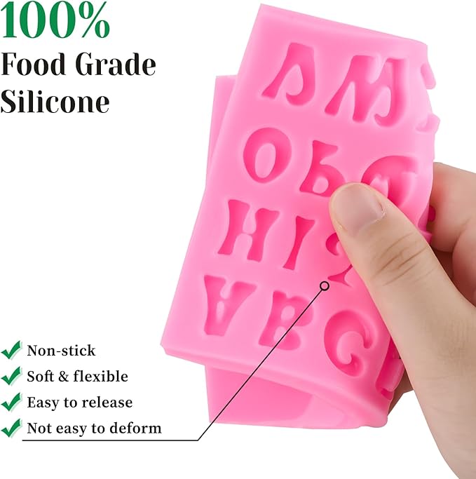 CLUEWR 5 PCS Silicone Letter Molds, Non-Stick Number Heart Rose Flower Fondant Molds for Chocolate, Candy, Cake Decoration, Cupcake Topper