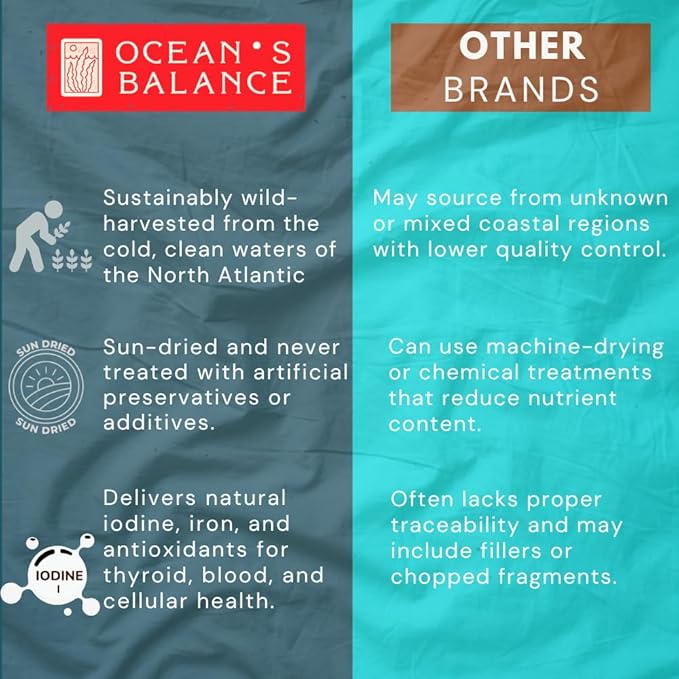 Ocean's Balance Organic Whole Leaf Dulse – Maine Coast Vegetables for Keto, Paleo Diet, & Vegan Diets – Sweet Seaweed Gluten Free Products (8oz Bag)