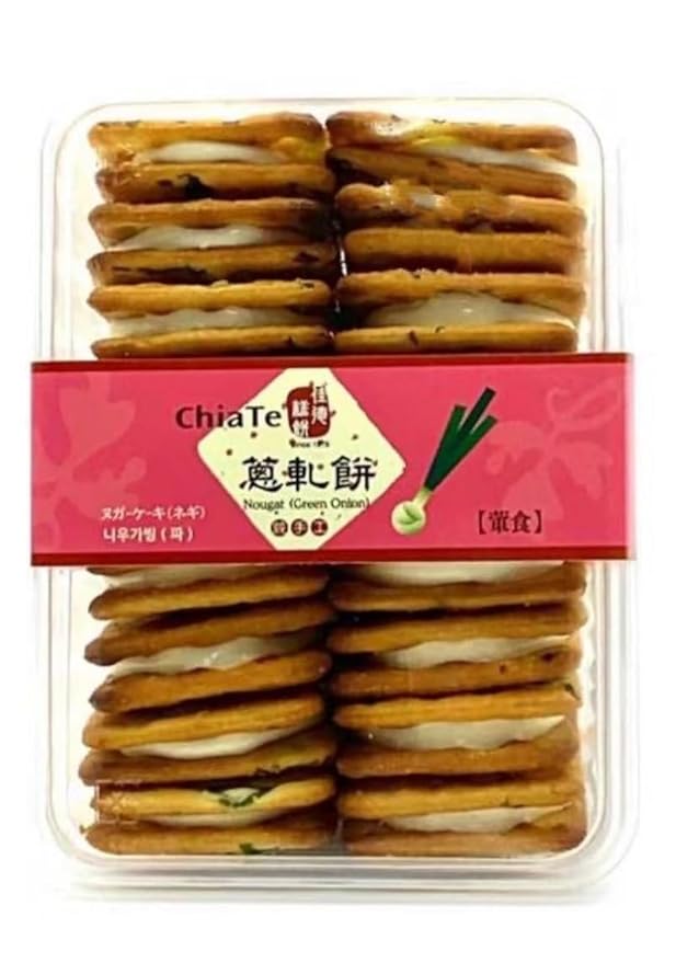 ChiaTe Nougat Cracker Green Onion Cookies, Nougat Sandwich Biscuits, Crispy Onion Biscuits Combined with Soft and Chewy Nougat, Taiwanese Specialty Snacks, Handmade Asian Dessert Snacks (12pcs/180g, Imported from Taiwan)