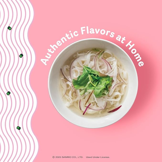 A-SHA My Melody Pho Cup Rice Noodle (6 Cups), Chicken Lemongrass Flavor, Vegetarian, Gluten-Free, Premium Microwavable Rice Noodle Soup, No MSG, Authentic Flavor