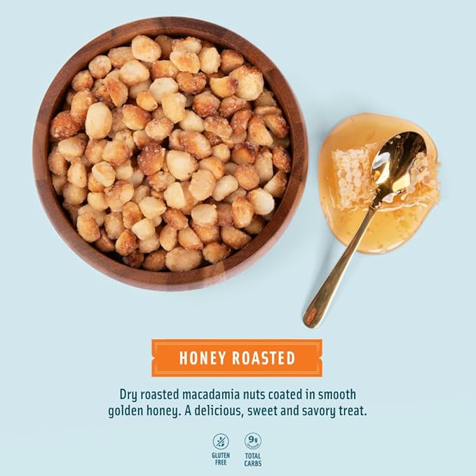 Mauna Loa Honey Roasted Macadamia Nuts, 12 Pack of 1 oz Single Serve Snack Bags, Gluten Free, Sweet & Crunchy Hawaiian Snack