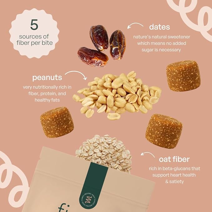 Fiber Bites - 5g Daily Fiber Supplement - Supports Regularity, Digestion and Gut Health - All Natural Ingredients, Peanut Butter Flavor, 30 Servings