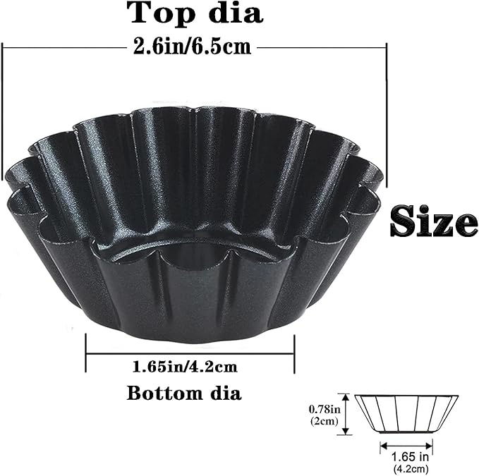 Xstronq Egg Tart Molds 12PCS Tart Pan 2.6inch, Mini Carbon Steel Non Stick Tart Pans, Tart Molds For Baking (2.6 inch)