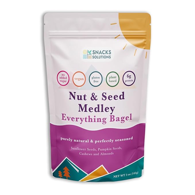Snacks Solutions Nut and Seed Medley (5 oz -Pack of 6, Everything Bagel) Gluten Free, Natural and Perfectly Seasoned, Sunflower Seeds, Pumpkin seeds, Cashews and Almonds