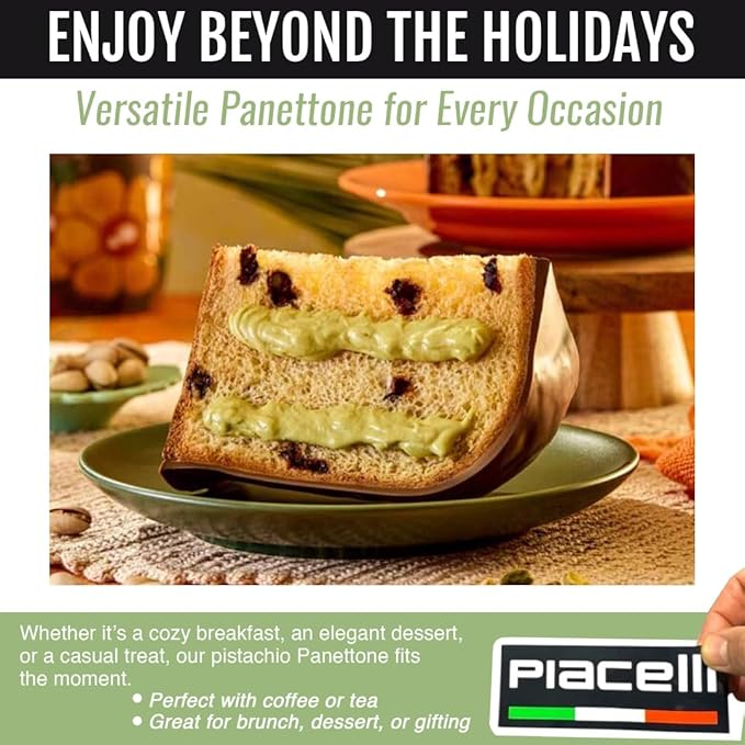PIACELLI Italian pistachio with Piacelli Sticker - Authentic Italian Dessert with chocolate chips - Pistachio Cake Imported from Italy - Holiday Cake Ideal for Christmas & Special Occasions - 750g